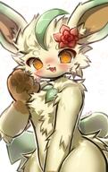 amount:solo body-type:anthro feminine flower fluffified series:eeveelutions series:pokemon species:leafeon style:girly style:kawaii style:kemono style:outline style:thick-lines visibly-shy wearing-flower // 1687x2681 // 388KB