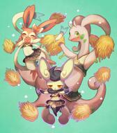 amount:multiple body-type:semi-anthro cheerleader outfit series:eeveelutions series:pokemon species:goodra species:meowstic species:sylveon telekinesis // 700x800 // 774KB