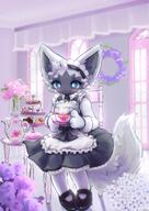 amount:solo atmosphere:home atmosphere:regal body-type:anthro body-type:semi-anthro cupcake flower food hall-of-fame:bronze maid outfit princess species:fox style:girly style:over-exposure style:very-girly sweets tea // 2480x3508 // 854KB