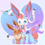 amount:pair atmosphere:regal body-type:feral dress feminine flower outfit princess series:eeveelutions series:pokemon species:eevee species:sylveon style:dithering style:girly style:pastel-colors style:playful style:very-girly wearing-flower // 3500x3500 // 1.4MB