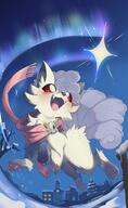 amount:solo atmosphere:night atmosphere:snowy body-type:feral butt_freckles freckles scarf species:alolan-vulpix // 1259x2048 // 241KB
