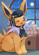 amount:solo atmosphere:fantasy atmosphere:home atmosphere:night body-type:feral hat outfit scarf series:eeveelutions series:pokemon species:jolteon wearing-bow // 2894x4093 // 4.1MB
