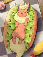 amount:solo atmosphere:home atmosphere:kitchen body-type:feral eeveelutions-as-food sandwich series:eeveelutions series:pokemon silly sleeping species:flareon // 1371x1800 // 1.8MB