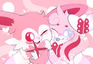 affection amount:pair body-type:feral cheek-rub freckles pressing-same-body-part-against-each-other series:eeveelutions series:pokemon species:sylveon style:girly style:one-color style:pink style:very-girly // 3900x2700 // 1.5MB