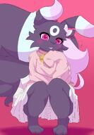 amount:solo bell-collar body-type:anthro body-type:semi-anthro collar hoodie series:eeveelutions series:pokemon skirt species:umbreon style:girly style:one-color style:pink sweater visual-teasing // 1800x2600 // 727KB