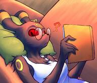 amount:solo atmosphere:bedroom body-type:anthro book glasses nerdy series:eeveelutions series:pokemon species:umbreon style:colored-lighting // 3500x3000 // 1.3MB