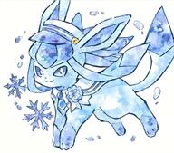 amount:solo atmosphere:snowy body-type:feral feminine flower hat outfit series:eeveelutions series:pokemon species:glaceon style:girly style:watercolor wearing-flower // 2463x2171 // 590KB