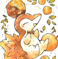 amount:solo atmosphere:autumn body-type:feral chocolate food orange-(fruit) species:cyndaquil style:watercolor sweets wearing-bow // 902x917 // 148KB