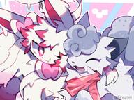 affection amount:pair body-type:feral character:parfait cheek-rub cuddling pressing-same-body-part-against-each-other scarf series:eeveelutions series:pokemon species:alolan-vulpix species:sylveon style:abstract-background style:girly style:outline style:pastel-colors // 2048x1536 // 242KB