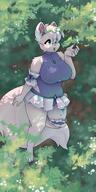 amount:solo atmosphere:anime atmosphere:forest atmosphere:sunlight body-type:anthro body-type:slightly-chubby necklace outfit series:pokemon skirt species:eevee species:shiny-pokemon style:intentional-blur // 1728x3440 // 492KB
