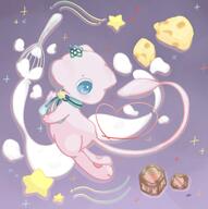 amount:solo atmosphere:stary body-type:feral body-type:semi-anthro food species:mew style:girly style:sparkly wearing-bow // 2460x2468 // 609KB