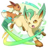amount:pair atmosphere:powerful body-type:feral series:eeveelutions series:pokemon species:eevee species:leafeon style:kawaii // 1080x1080 // 147KB