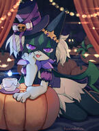 amount:solo atmosphere:halloween atmosphere:spooky blep body-type:anthro hall-of-fame:bronze hall-of-fame:gold hall-of-fame:silver hat outfit pumpkin species:meowscarada style:dim style:glow style:intentional-blur style:kawaii style:kemono visual-teasing witch // 1285x1700 // 1.9MB
