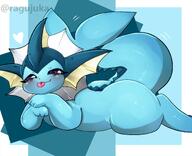 amount:solo belly-squish body-type:feral body-type:semi-anthro body-type:slightly-chubby series:eeveelutions series:pokemon species:vaporeon style:abstract-background visual-teasing // 1200x975 // 683KB