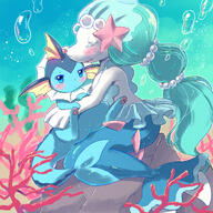 amount:pair atmosphere:bubbles atmosphere:undersea body-type:feral body-type:slightly-chubby hall-of-fame:bronze series:eeveelutions series:pokemon species:primarina species:vaporeon style:painted // 1200x1200 // 1.5MB