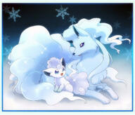 alolan amount:pair amount:solo atmosphere:snowy body-type:feral series:pokemon species:alolan-ninetales species:alolan-vulpix species:fox species:ninetales style:thin-border // 1150x980 // 196KB