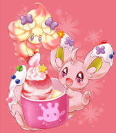 amount:pair body-type:semi-anthro food series:pokemon species:alcremie species:cinccino species:food-creature style:girly style:one-color style:pink sweets // 600x685 // 321KB