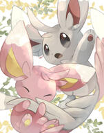 affection amount:pair atmosphere:forest atmosphere:sunlight body-type:semi-anthro series:pokemon species:cinccino species:shiny-pokemon style:watercolor // 1155x1470 // 312KB