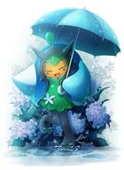 amount:solo atmosphere:rain body-type:semi-anthro mythical series:pokemon species:ogerpon style:kawaii // 1257x1719 // 901KB