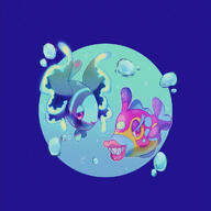 amount:pair atmosphere:undersea body-type:fish series:pokemon species:bruxish species:lumineon style:noisy water // 1000x1000 // 385KB