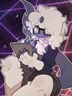 :3 amount:solo body-type:anthro fluffified glasses hall-of-fame:bronze nerdy species:absol style:kemono style:neon style:outline using-phone // 1800x2400 // 358KB