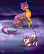 amount:pair atmosphere:night atmosphere:space body-type:feral grouping:full-evolution-family hall-of-fame:bronze hall-of-fame:silver species:liepard species:purrloin style:kawaii tiled // 1567x1939 // 457KB