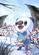 amount:solo atmosphere:hills atmosphere:mountains atmosphere:snowy body-type:semi-anthro creatures series:pokemon species:oshawott species:otter // 2597x3642 // 2.0MB