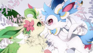 affection amount:pair atmosphere:anime body-type:feral boop feminine flower freckles glasses nerdy romance series:eeveelutions series:pokemon species:leafeon species:sylveon style:girly style:kawaii wearing-flower // 2000x1150 // 400KB
