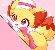amount:solo body-type:feral hall-of-fame:bronze hat images-i-hyperfixated-on species:fennekin style:girly style:one-color style:pink style:very-girly top-hat wearing-bow // 1100x1000 // 119KB