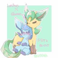 affection amount:pair body-type:feral cuddling series:eeveelutions series:pokemon species:glaceon species:leafeon style:abstract-background style:outline visibly-shy // 1280x1280 // 156KB