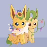 affection amount:pair body-type:feral feminine flower series:eeveelutions series:pokemon species:jolteon species:leafeon style:girly visibly-shy wearing-flower // 2048x2048 // 214KB