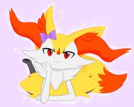 amount:solo body-type:anthro body-type:semi-anthro species:braixen style:girly style:sparkly visual-teasing wearing-bow // 3748x3014 // 359KB