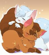 affection amount:pair body-type:feral cuddling fluffified sleepy species:alolan-vulpix species:vulpix style:kawaii style:playful wink // 1145x1280 // 429KB
