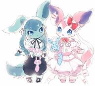 amount:pair atmosphere:regal body-type:anthro body-type:semi-anthro dress fluffified hall-of-fame:bronze hall-of-fame:silver outfit plush series:eeveelutions series:pokemon species:glaceon species:sylveon style:playful wearing-bow // 1280x1156 // 461KB
