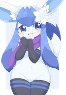 amount:solo body-type:anthro body-type:semi-anthro feminine flower scarf series:eeveelutions series:pokemon species:glaceon species:shiny-pokemon style:girly style:kawaii visual-teasing wearing-flower // 624x896 // 70KB