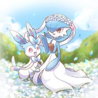 amount:pair atmosphere:flowers body-type:anthro body-type:feral series:eeveelutions series:pokemon species:gardevoir species:sylveon style:girly style:sparkly // 1280x1280 // 234KB
