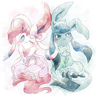 amount:pair body-type:feral outfit series:eeveelutions series:pokemon species:glaceon species:sylveon style:girly style:watercolor wearing-bow // 2000x2000 // 4.4MB