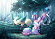 amount:pair atmosphere:forest atmosphere:rain body-type:feral series:eeveelutions series:pokemon sleeping species:leafeon species:sylveon // 1754x1240 // 981KB