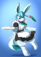 amount:solo bell body-type:anthro body-type:semi-anthro hall-of-fame:bronze hall-of-fame:silver maid outfit series:eeveelutions series:pokemon species:glaceon style:kemono thigh thigh-highs visibly-shy wearing-bow // 1786x2500 // 1.9MB