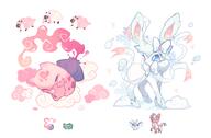 amount:pair body-type:feral series:eeveelutions series:pokemon species:bulbasaur species:frosmoth species:musharna species:sylveon // 2318x1517 // 911KB