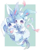 affection amount:pair body-type:feral cuddling series:eeveelutions series:pokemon species:glaceon species:sylveon style:abstract-background // 2191x2689 // 328KB