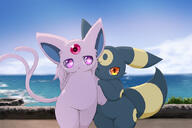 amount:pair atmosphere:cliffside body-type:anthro body-type:semi-anthro body-type:slightly-chubby forehead-gem series:eeveelutions series:pokemon species:espeon species:umbreon style:kawaii style:kemono // 624x416 // 51KB