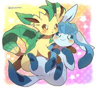 affection amount:pair body-type:feral cuddling series:eeveelutions series:pokemon species:glaceon species:leafeon style:abstract-background // 680x624 // 105KB