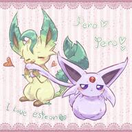 affection amount:pair body-type:feral forehead-gem lick series:eeveelutions series:pokemon species:espeon species:leafeon style:girly style:noisy style:one-color style:pink // 2048x2048 // 709KB