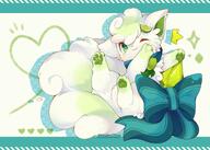 amount:solo body-type:feral fluffified hall-of-fame:bronze hall-of-fame:silver lime oc scarf species:alolan-vulpix species:food-creature style:abstract-background style:dithering style:kawaii style:playful style:very-kawaii wearing-bow wink // 2500x1786 // 1.8MB