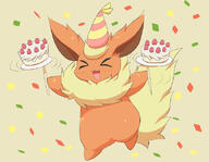 amount:solo atmosphere:confetti atmosphere:party body-type:feral body-type:semi-anthro cake fluffified food series:eeveelutions series:pokemon species:flareon sweets // 624x483 // 73KB
