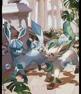 amount:pair atmosphere:bubbles atmosphere:pantheon body-type:feral series:eeveelutions series:pokemon species:glaceon species:leafeon style:noisy // 1759x2048 // 721KB