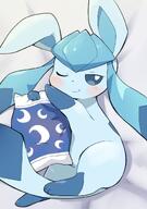 affection amount:solo atmosphere:bedroom body-type:feral cuddling pillow series:eeveelutions series:pokemon species:glaceon visual-teasing // 839x1191 // 97KB