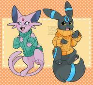 amount:pair atmosphere:autumn body-type:feral forehead-gem hoodie series:eeveelutions series:pokemon species:espeon species:umbreon style:abstract-background sweater // 2048x1873 // 474KB