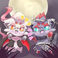 amount:pair atmosphere:halloween atmosphere:spooky body-type:feral cape excited hall-of-fame:bronze hall-of-fame:silver moon mummy species:hisuian-zorua species:zorua style:kawaii style:playful style:very-playful trick-or-treet // 1280x1280 // 190KB